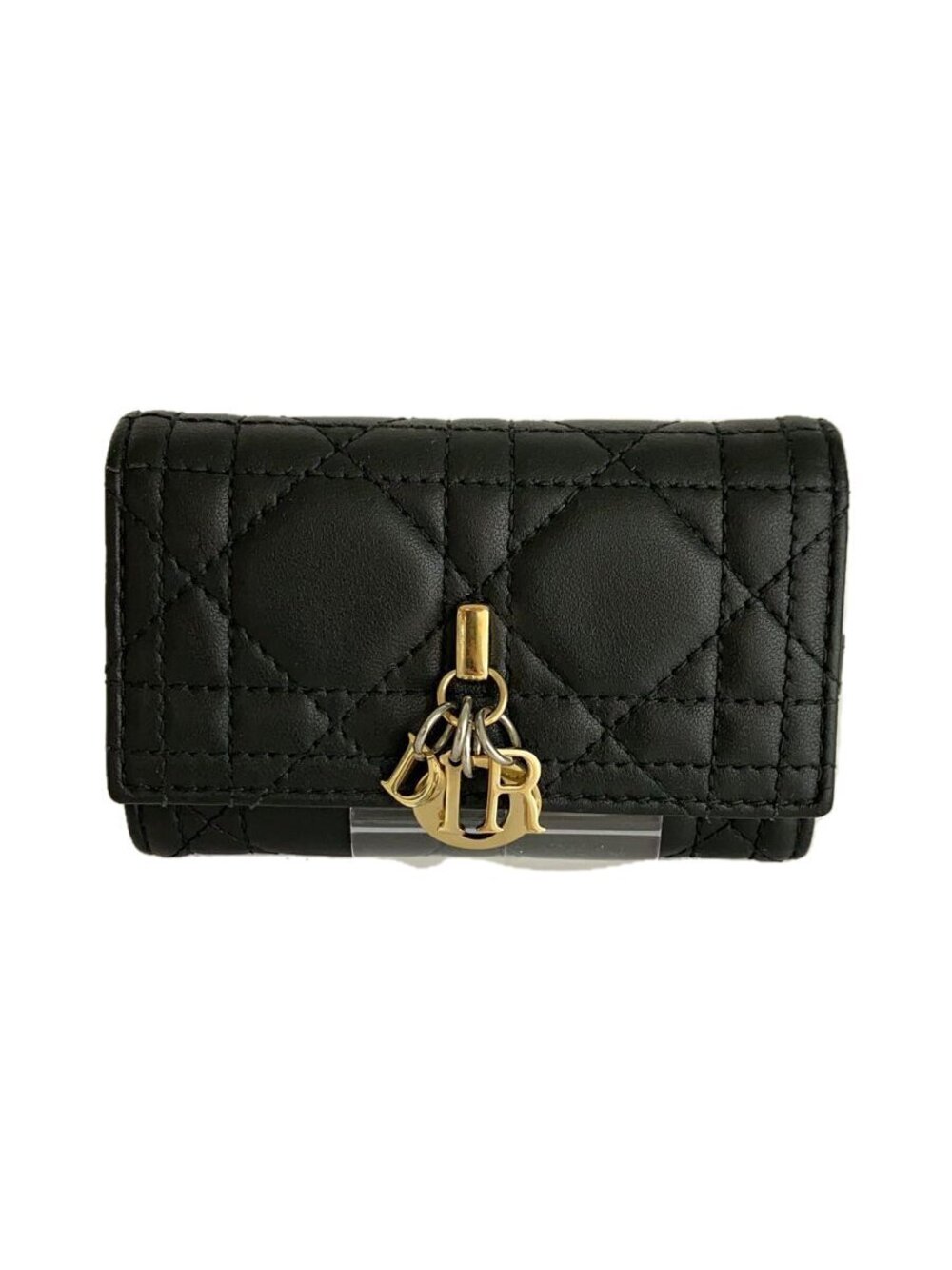 Christian Dior Key Case Wallet Leather Black